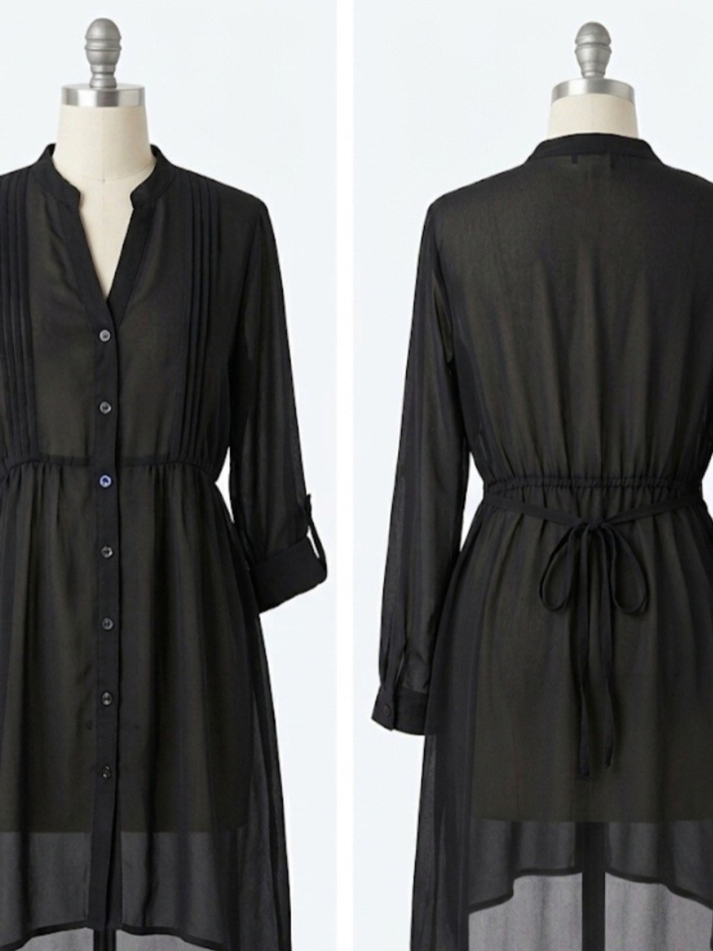 No Boundaries Black Sheer Button-Up Tunic  Blouse With Tie Waist XL (15-17)